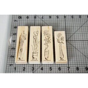 Stampin Up! Simple Florals Set of 4 2003 Vintage Wood Mounted Rubber Stamps